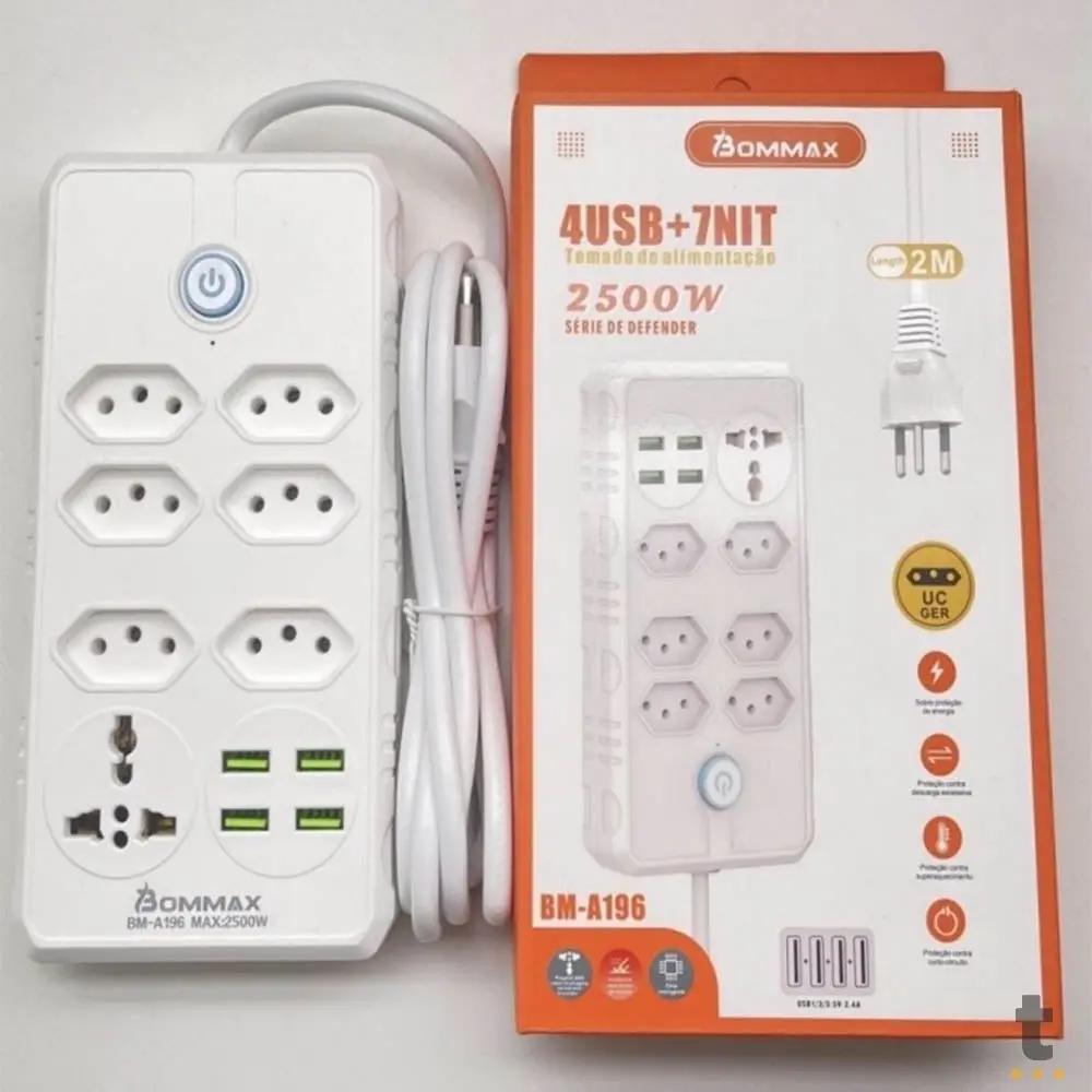 Extensão C/ 7 Tomadas + 4 USB 2500W 2.4A Bommax 2mts - BM-A196 Truedata